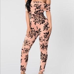 Mauve/blush floral off shoulder jumpsuit